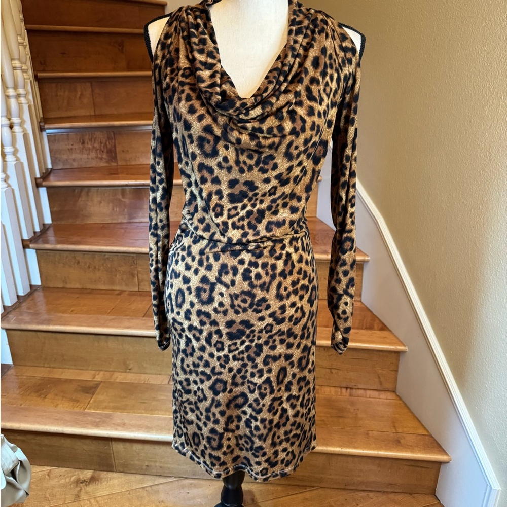 Michael Kors XS spandex midi dress drape collar